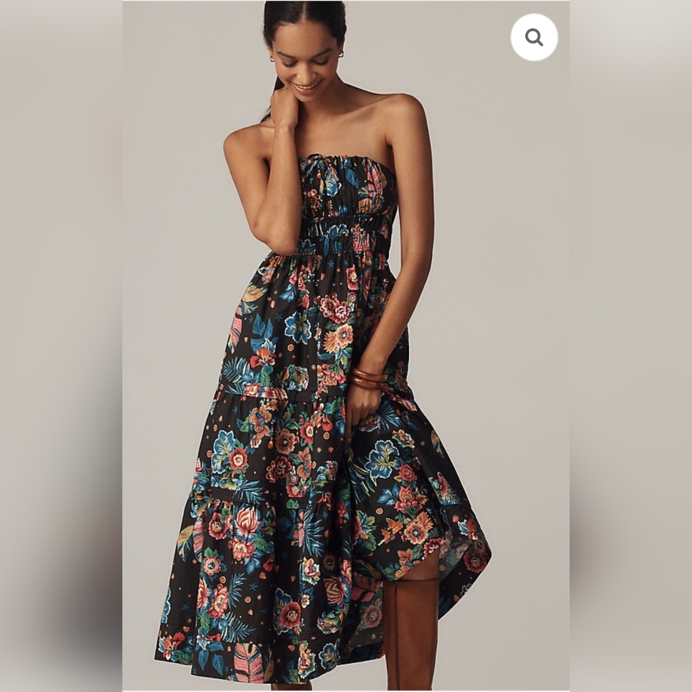 Anthropologie NWT The Somerset Strapless Maxi Dress Smoked Top Multicolor Sz S